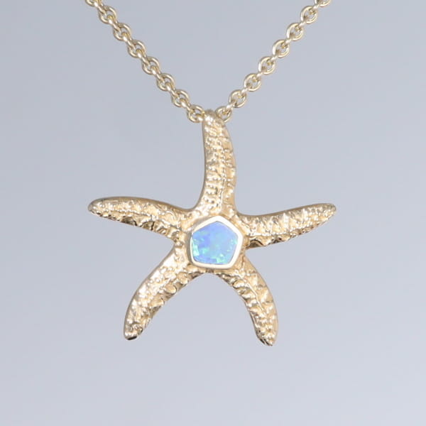 Opal Pendant Inlaid Realistic Star Fish Sea Life Design