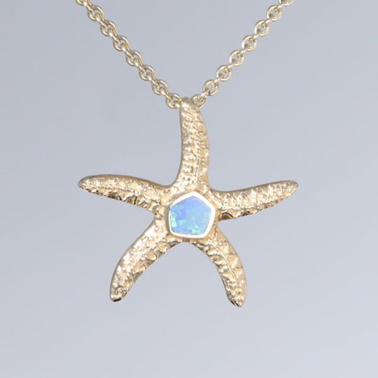Opal Pendant Inlaid Realistic Star Fish Sea Life Design