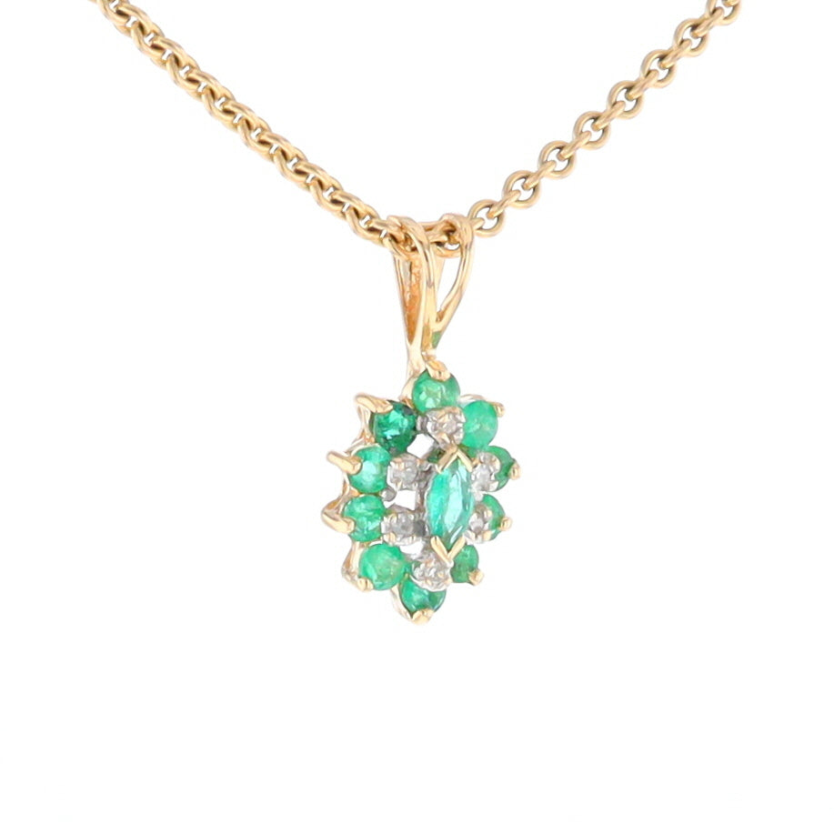 Marquise Shaped Emerald and Diamond Pendant