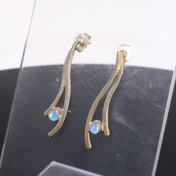Opal Earrings Round Inlaid Double Curved Bar Design Studs