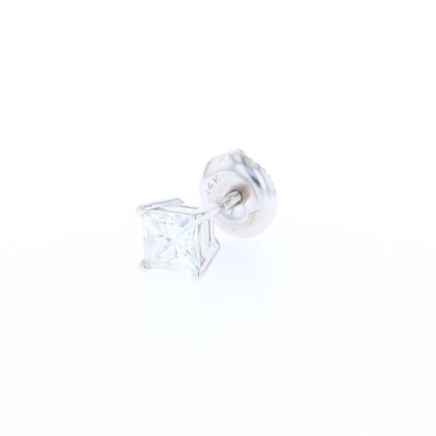 Single White Gold Princess Cut Diamond Stud Earring