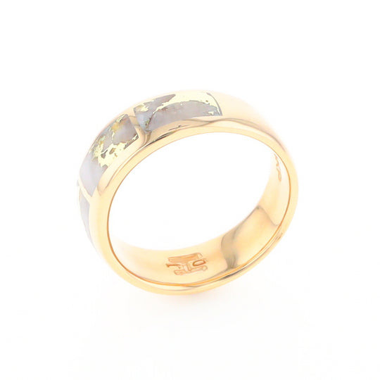 Gold Quartz Ring 3 Section Rectangle Inlaid Band