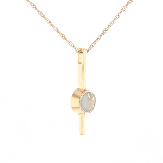 Gold Quartz Necklace Bar Design Round Superior Quality Inlaid Pendant