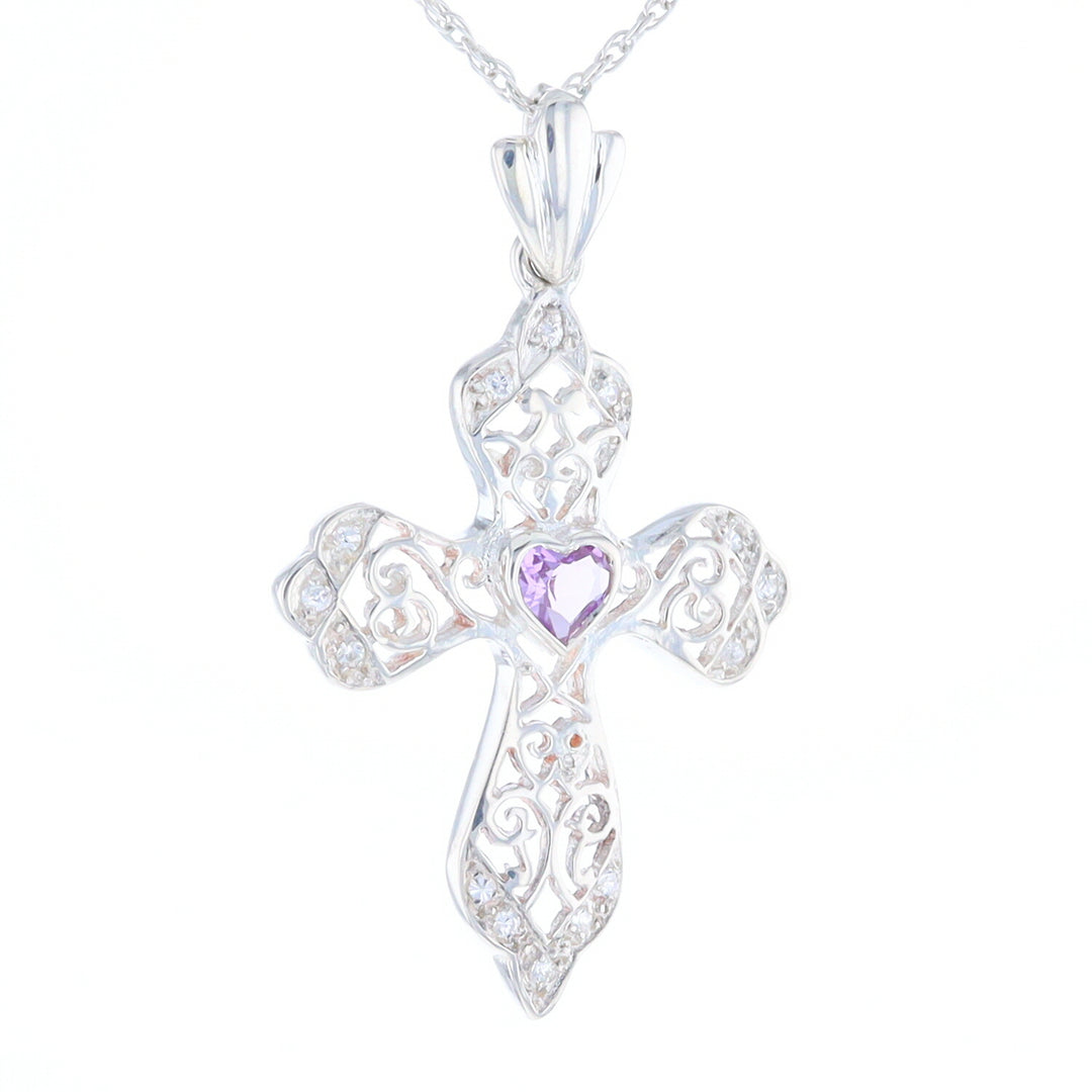 Heart Amethyst Cross Pendant