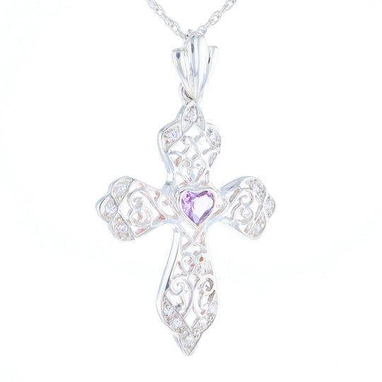 Heart Amethyst Cross Pendant