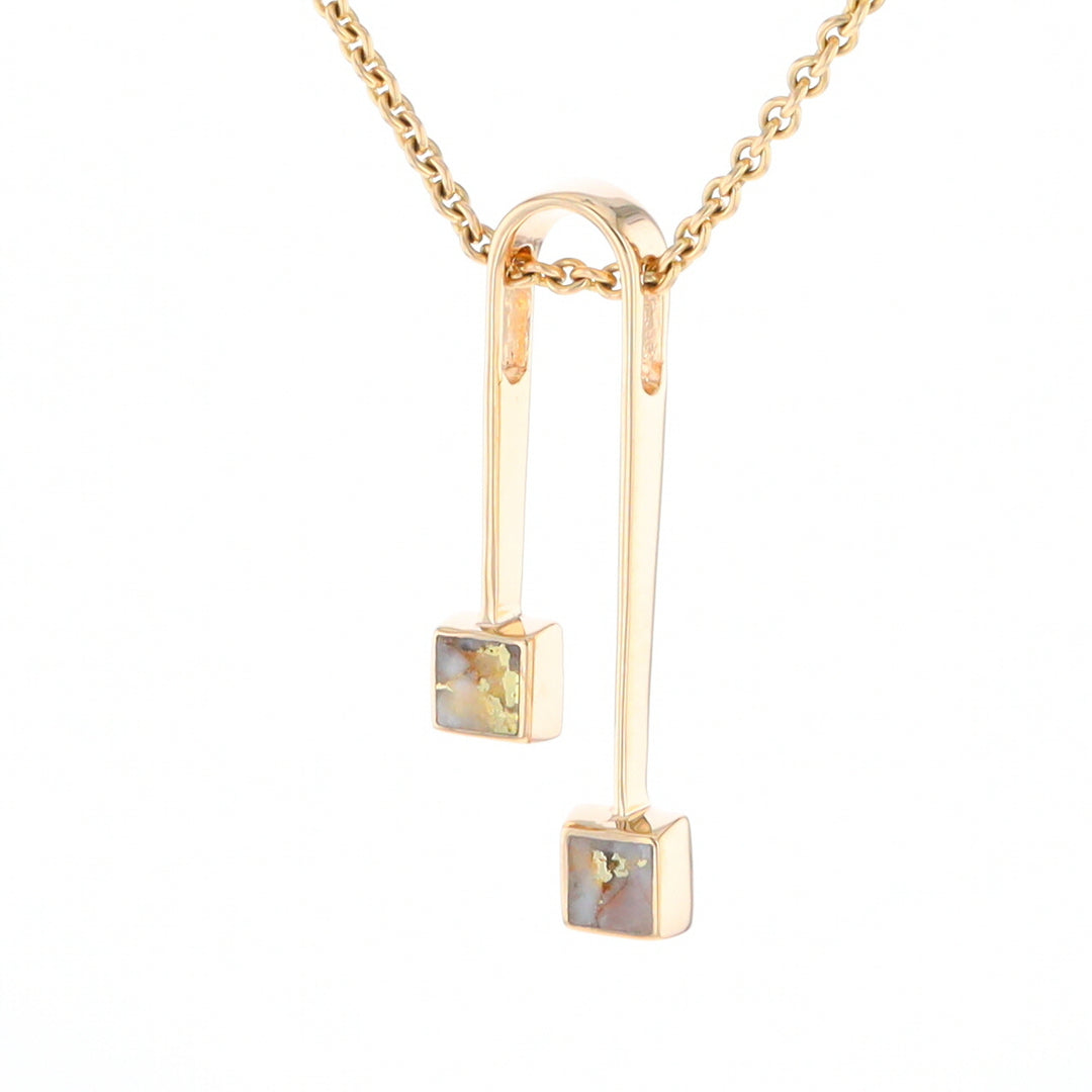 Gold Quartz 2 Square Curved Bar Pendant