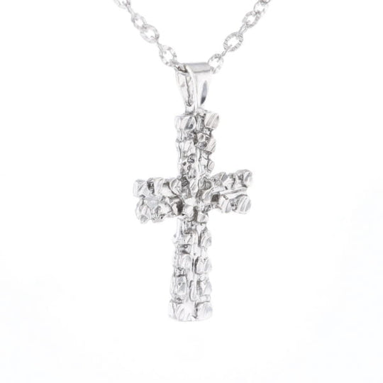 Sterling Silver Nugget Pattered Cross Necklace