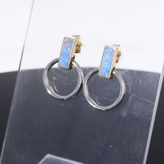 Opal Earrings Rectangle Inlaid Knocker Design Studs