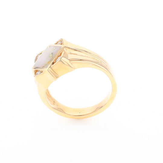 Gold Quartz Mens Ring with Diamond Accents