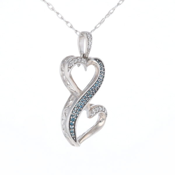 Blue and White Diamond Double Open Heart Pendant with 16" Singapore Chain