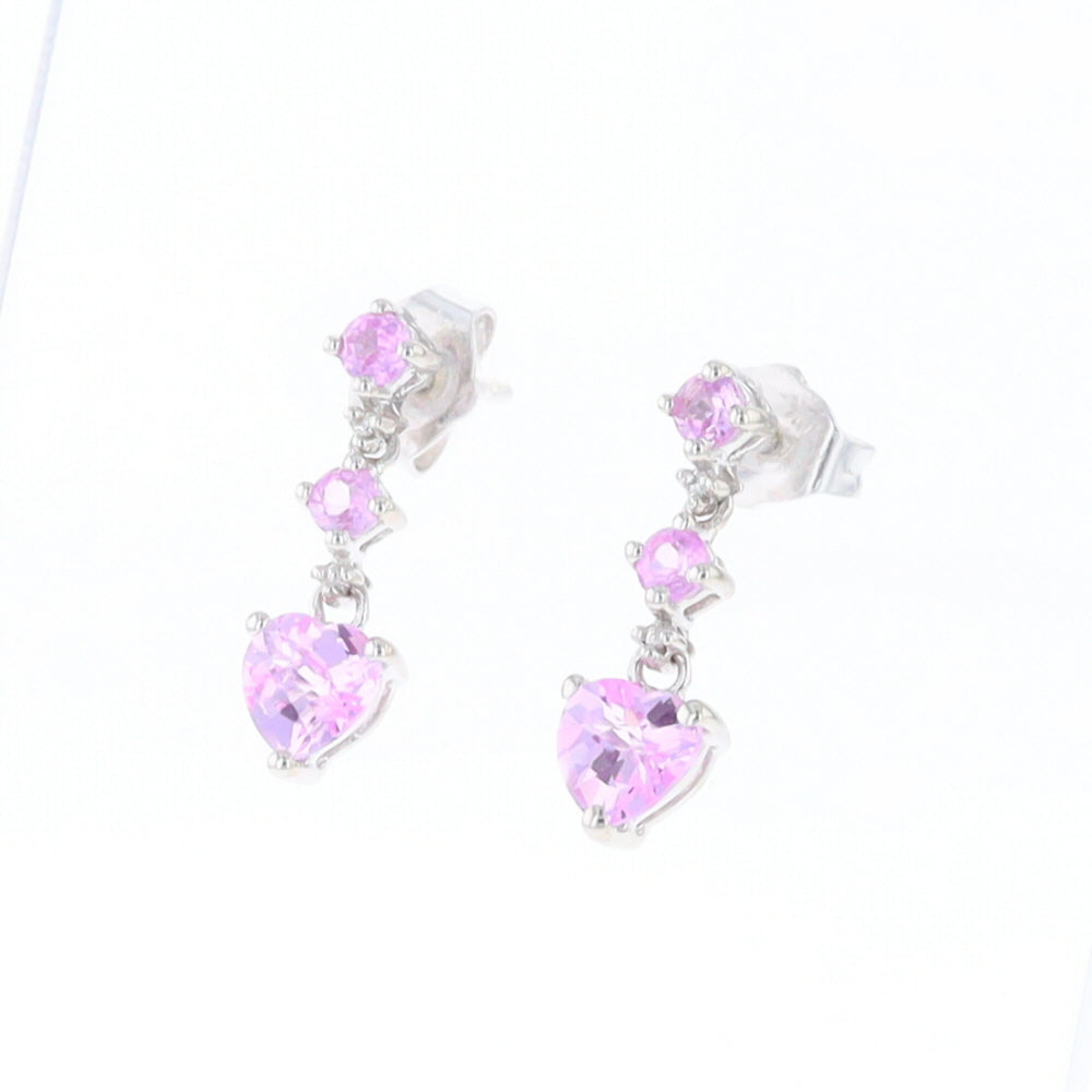 Synthetic Pink Sapphire Dangle Heart Earrings