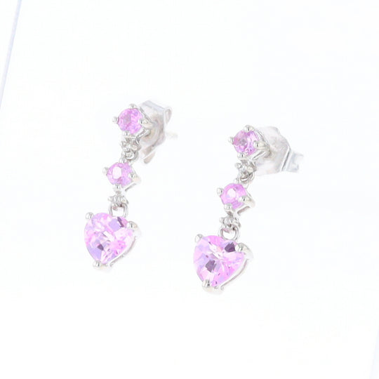 Synthetic Pink Sapphire Dangle Heart Earrings
