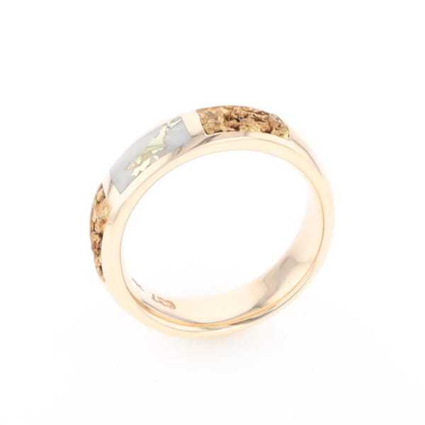 G1 Gold Quartz Ring Inlaid Center Natural Nugget Sides Band