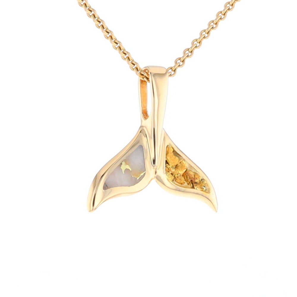 Whale Tail Necklaces Natural Gold Quartz and Nuggets Inlaid Pendant