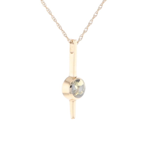 Gold Quartz Necklace Bar Design Round Fine Quality Inlaid Pendant