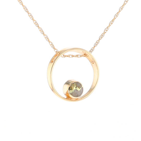 Gold Quartz Pendant Open Circle Design Round Inlay Pendant