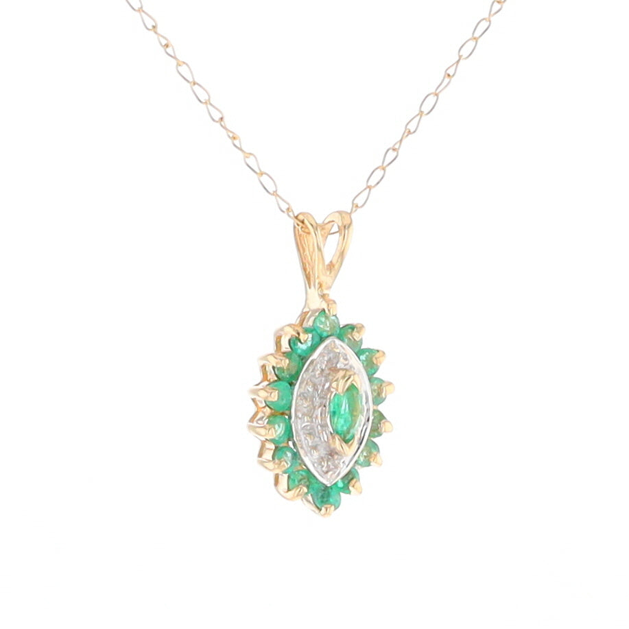 Marquise Cluster Emerald and Diamond Necklace