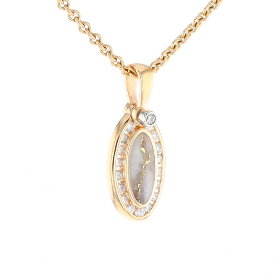 Gold Quartz Pendant Oval Inlaid with .22ctw Round Diamonds Halo