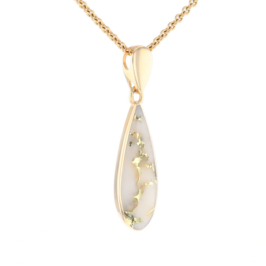 Gold Quartz Pendant Tear Drop Inlaid Design G2