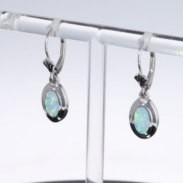 Opal Earrings Oval Inlaid Design Lever Backs