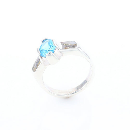 Sterling Silver Gold Quartz Inlaid Oval Blue Topaz Ring - G3