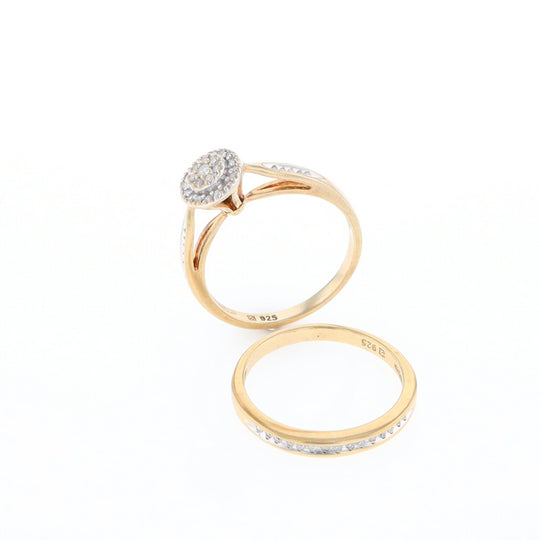 Gold Plated Silver Diamond Engagement Ring Set