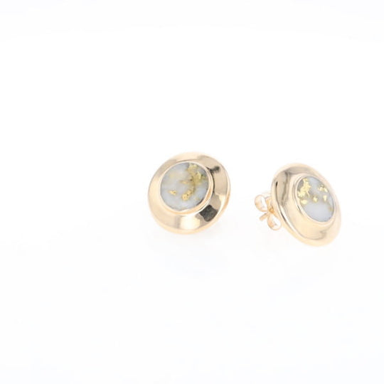 Superior Quality Gold Quartz Inlaid Circle Stud Earrings