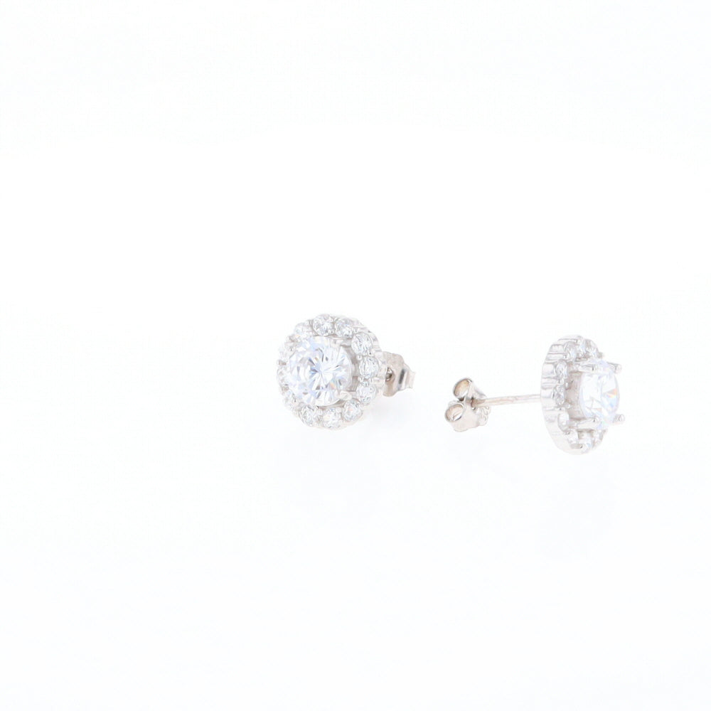 Cubic Zirconia Halo Stud Earrings