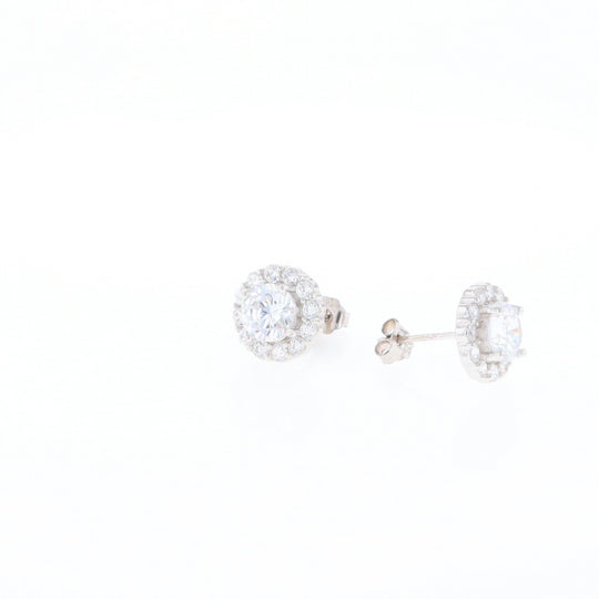 Cubic Zirconia Halo Stud Earrings