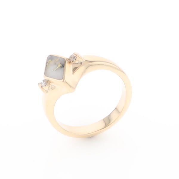 G2 Gold Quartz Ring Diamond Shape Inlaid with 0.05ctw Round Diamonds