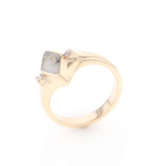 G2 Gold Quartz Ring Diamond Shape Inlaid with 0.05ctw Round Diamonds