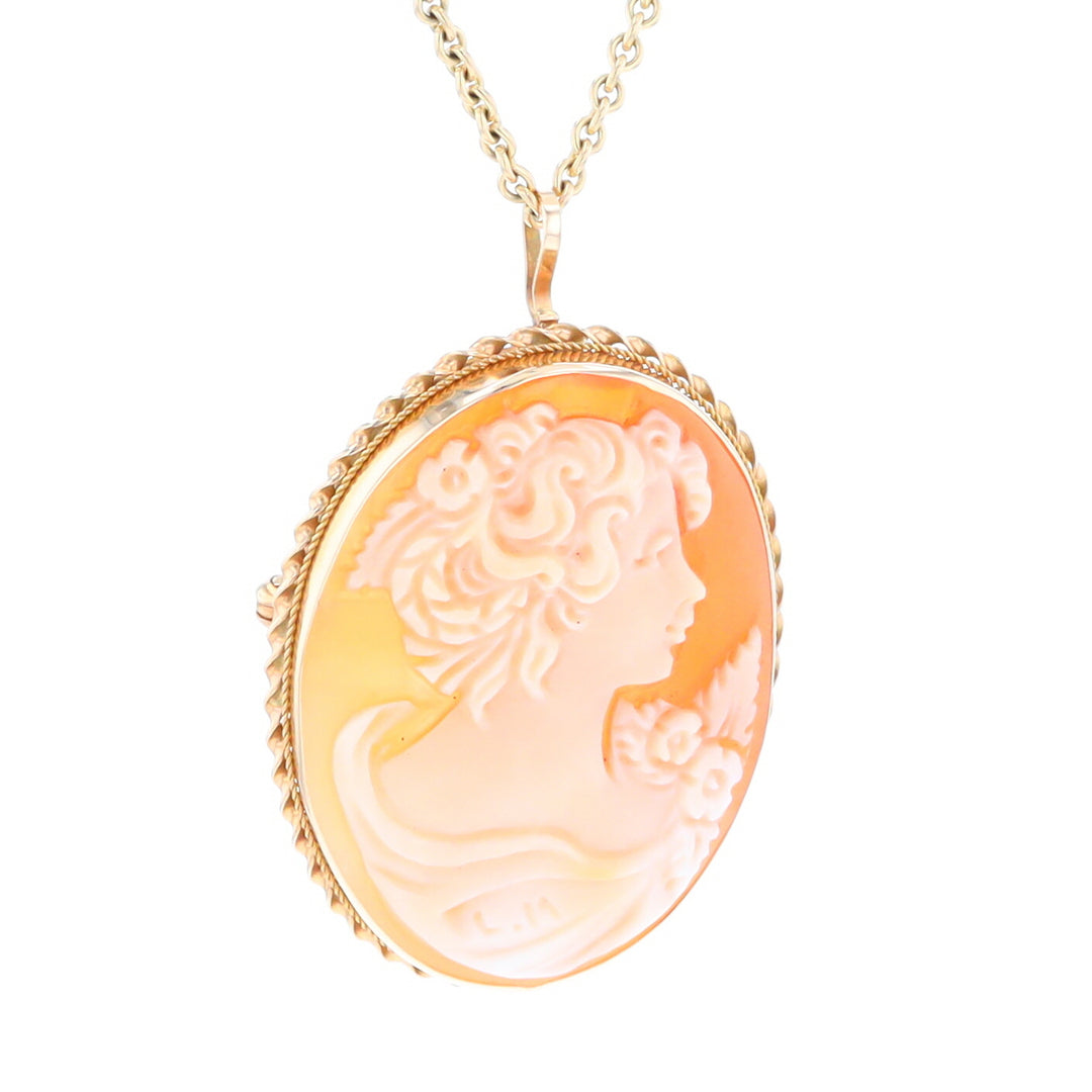 Vintage Hand Carved Shell Lady Cameo Pin/Pendant