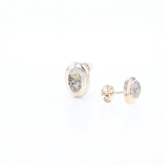 Sterling Silver Gold Quartz Inlaid Oval Stud Earrings - G3