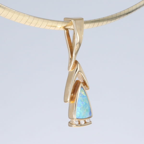 Opal Pendant Triangle Inlaid Design with .06ctw Round Diamonds
