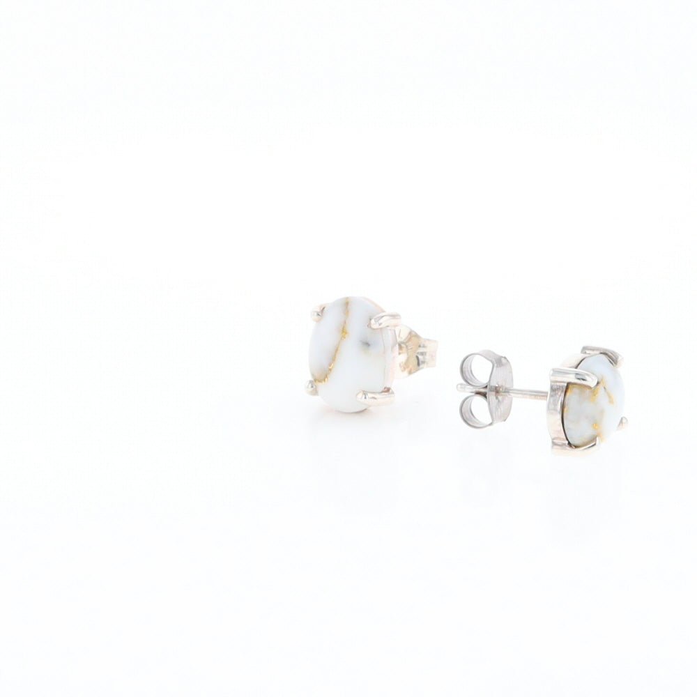 Gold Quartz Cabochon Stud Earrings