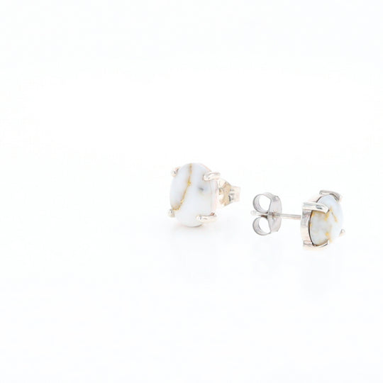 Gold Quartz Cabochon Stud Earrings