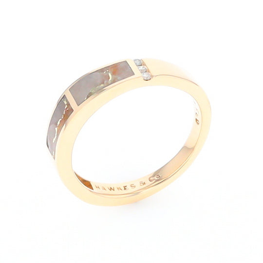 Gold Quartz Ring Double Inlaid Design with .03ctw Round Diamonds