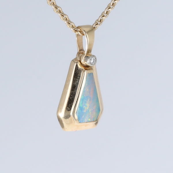 Opal Triangle Inlay with .02ctw Diamond Pendant