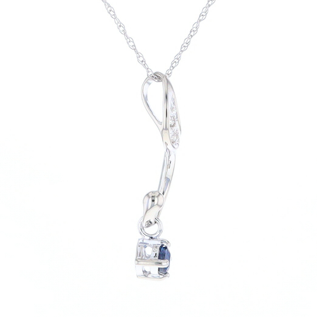 White Gold Swirl Drop Necklace with Sapphire and Diamond Accents