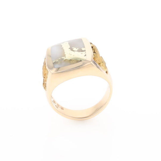 Gold Quartz Ring Double Side Natural Nuggets Rectangle Inlaid Center G1