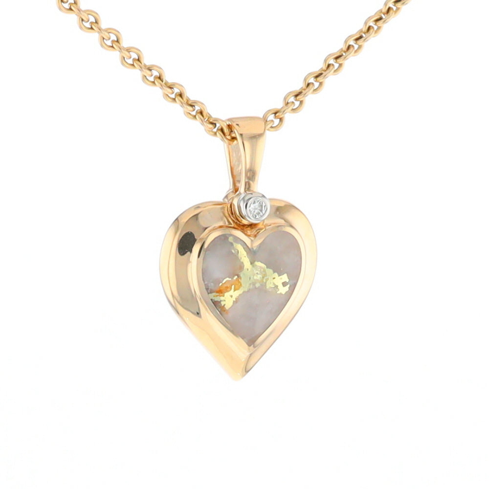 Gold Quartz Heart Shape Inlaid Pendant with .02ct Diamond