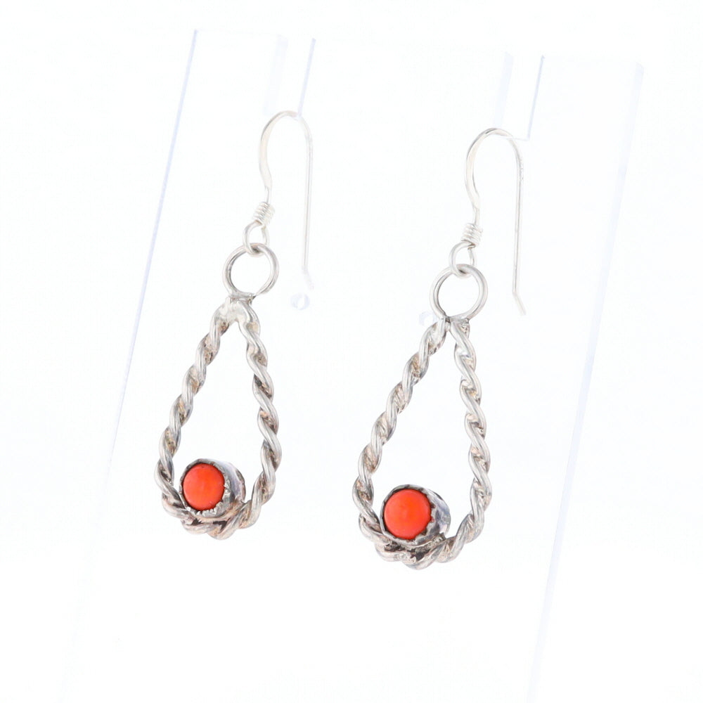 Native American Tear Drop Twist Coral Earrings