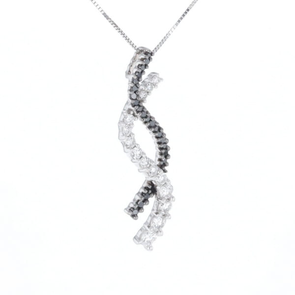 Ribbon Necklace With Black and White Diamonds