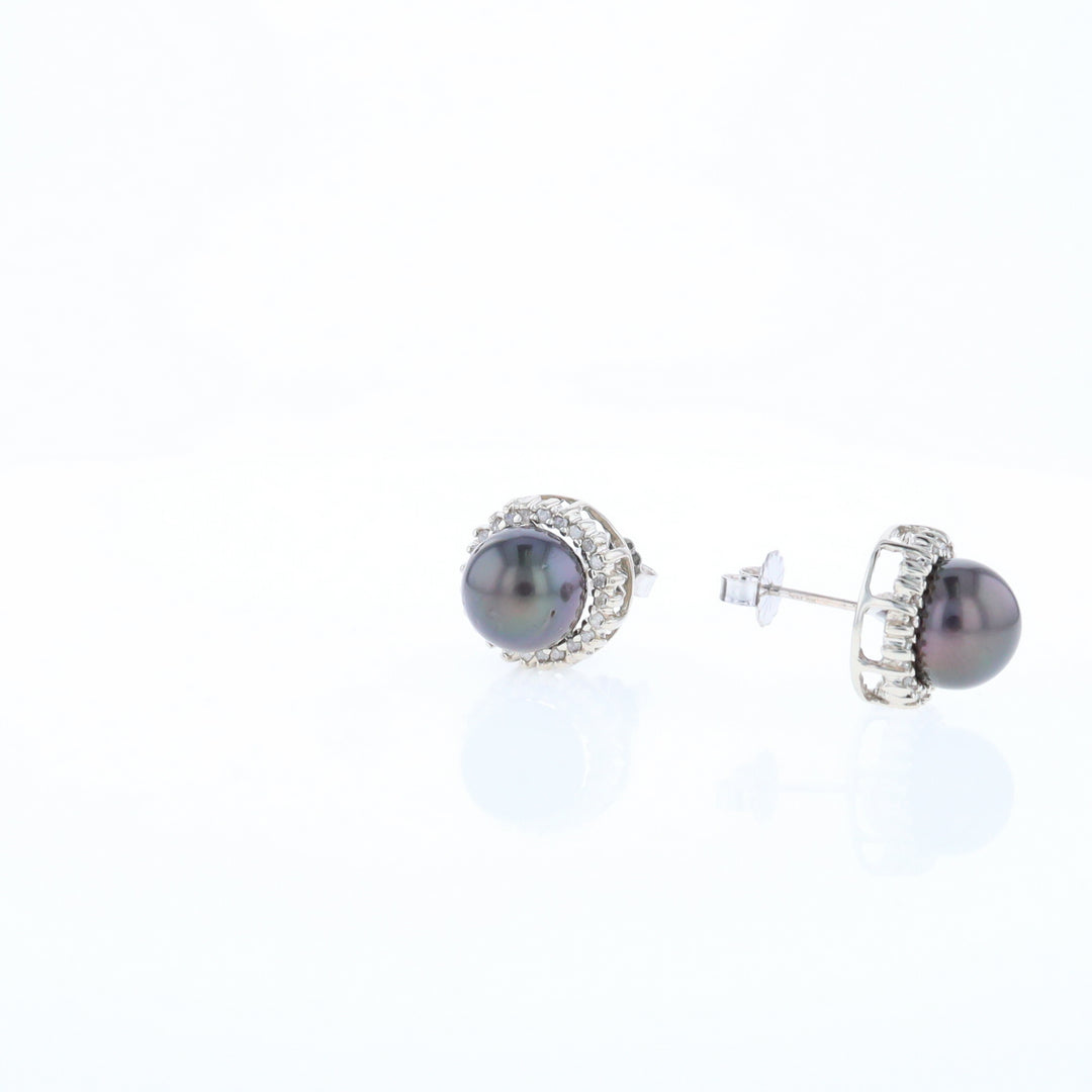 Gray Pearl Halo Studs