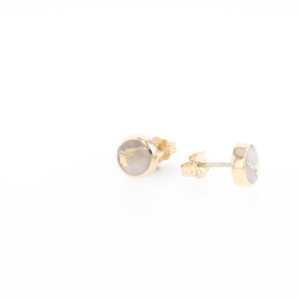 Gold Quartz Earrings Round Inlaid Studs
