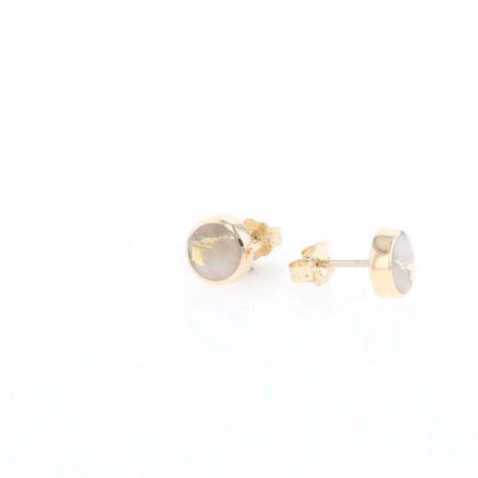 Gold Quartz Earrings Round Inlaid Studs
