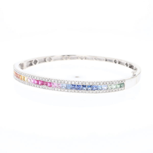 Multi-color Sapphire Cuff Bracelet with Diamond Accents