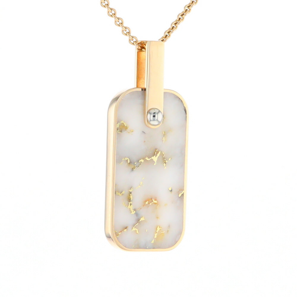 Gold Quartz Necklace Dog Tag Double Sided Inlaid Cross Pendant