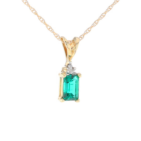 Synthetic Emerald Pendant with Diamond Accents