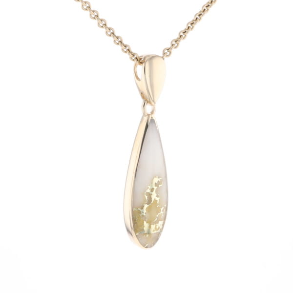 Gold Quartz Pendant Tear Drop Inlaid Design G2